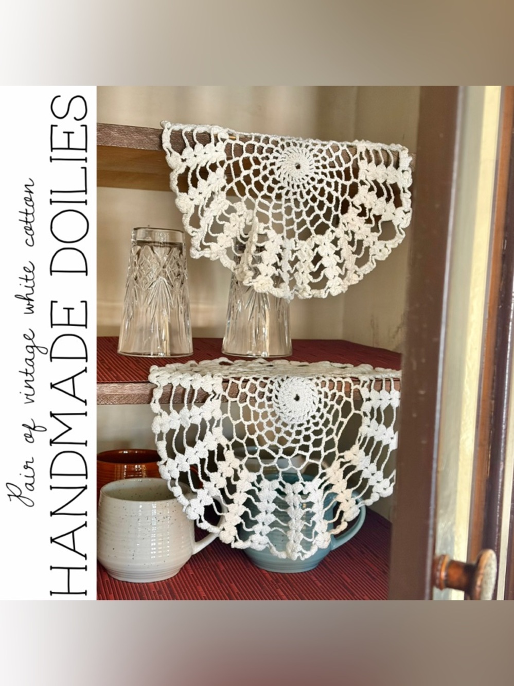 Vintage Handmade Pair of Cotton Crochet Doilies